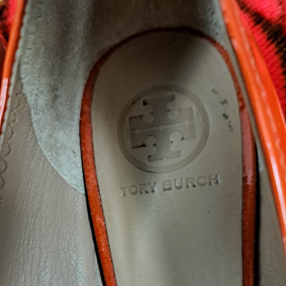 %Tory Burch Gold 'reva' Ballet Flat Orange Patent Leather Shoe Size 8.5M / D3 - Picture 9 of 11